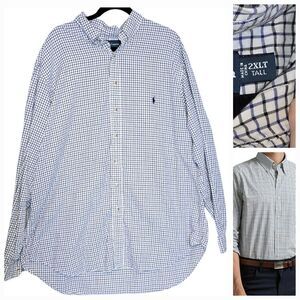 Ralph Lauren Shirt Size 2xlt Classic Green Logo Long‎ Sleeve dual Gimham Poplin